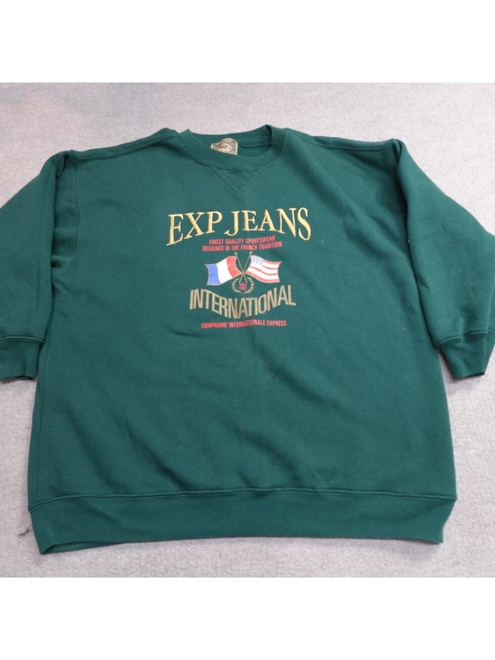 Vintage Express Sweater Medium Green Embroidered Y2K Boxy